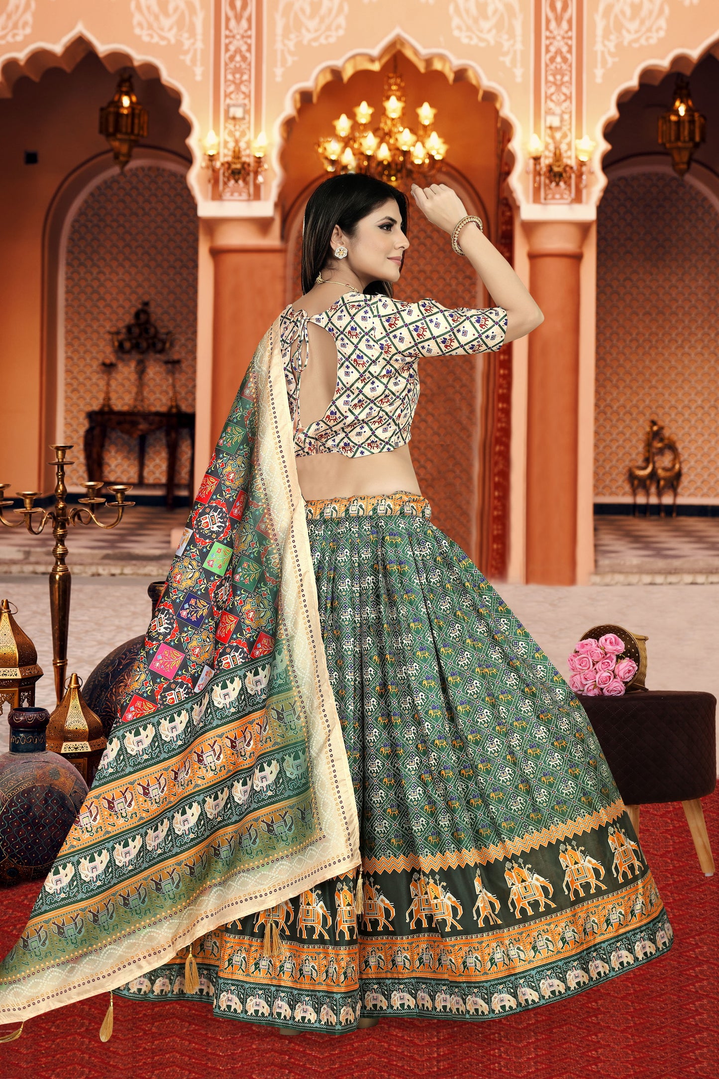 Digital Print Silk Lehenga Dola Choli With Latkan Dupatta