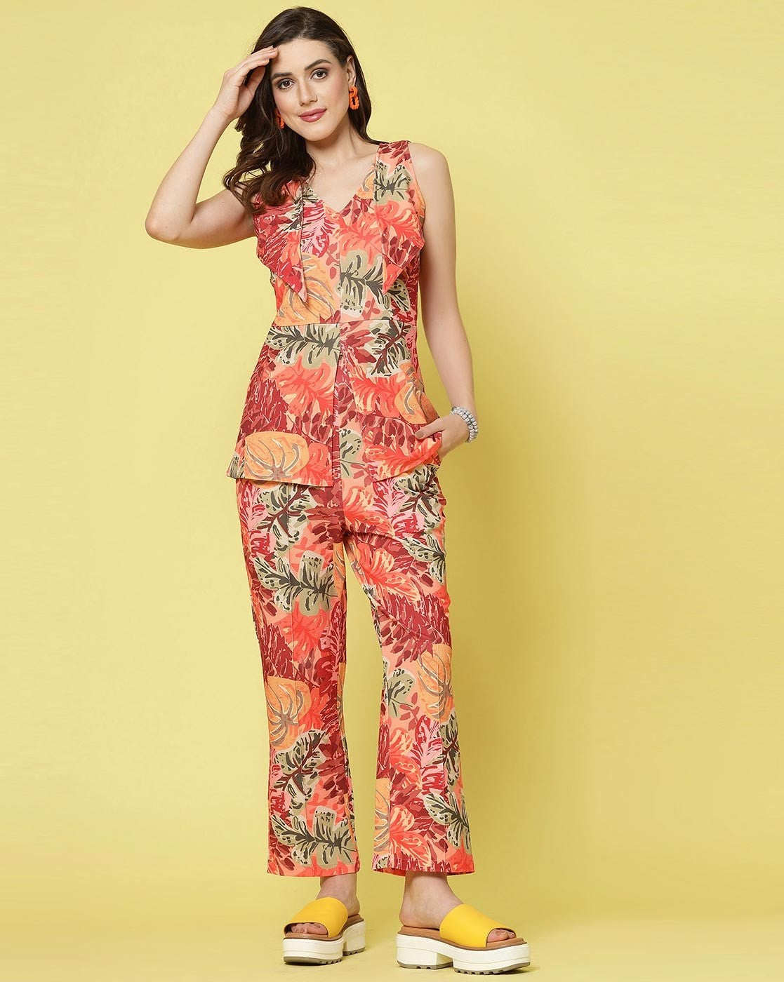 Women Co-ord Set Printed Sleeveless Top and Full Length Trouser Pant Desi Soul