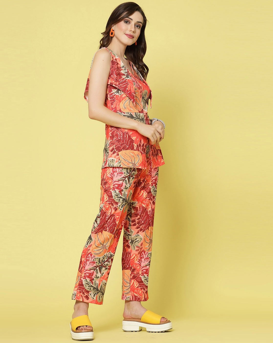 Women Co-ord Set Printed Sleeveless Top and Full Length Trouser Pant Desi Soul