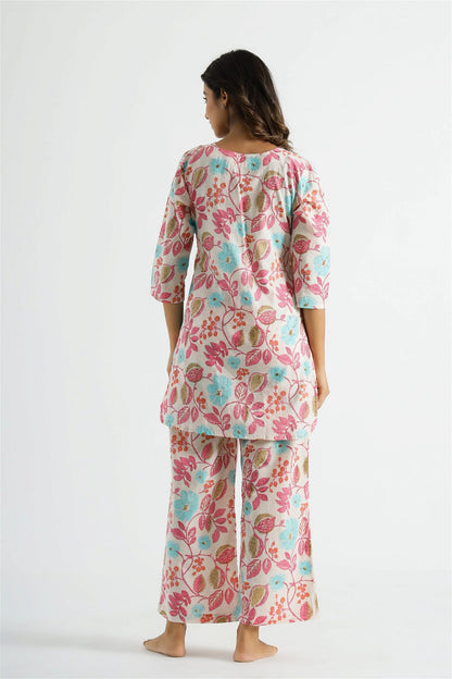 Model posing in Floral Printed Pink Designer Co-ord Set, highlighting the elegant design - Let Us Vogue