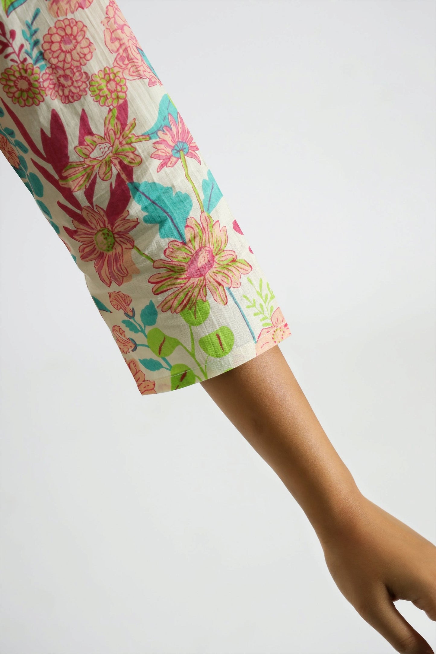 Close-up of the floral print on the Designer Two Piece Co-ord Set, highlighting the intricate design.