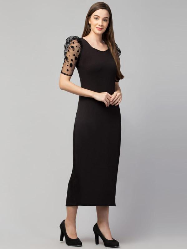 Women's Valentino Solid Puff Sleeves Bodycon Midi Dress