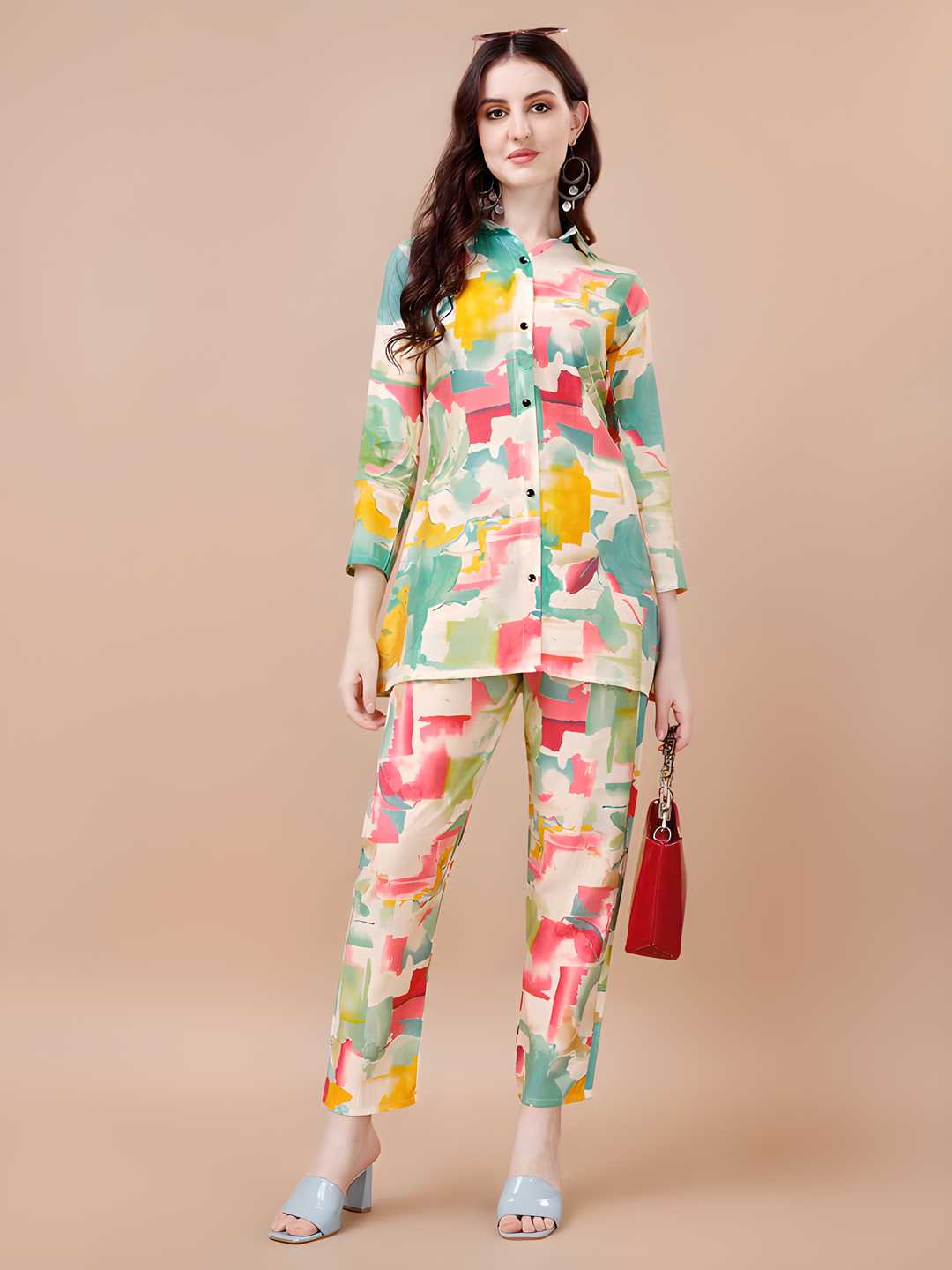 Model posing in Women’s Floral Print 2-Piece Co-Ord Set, demonstrating the comfortable and stylish fit.