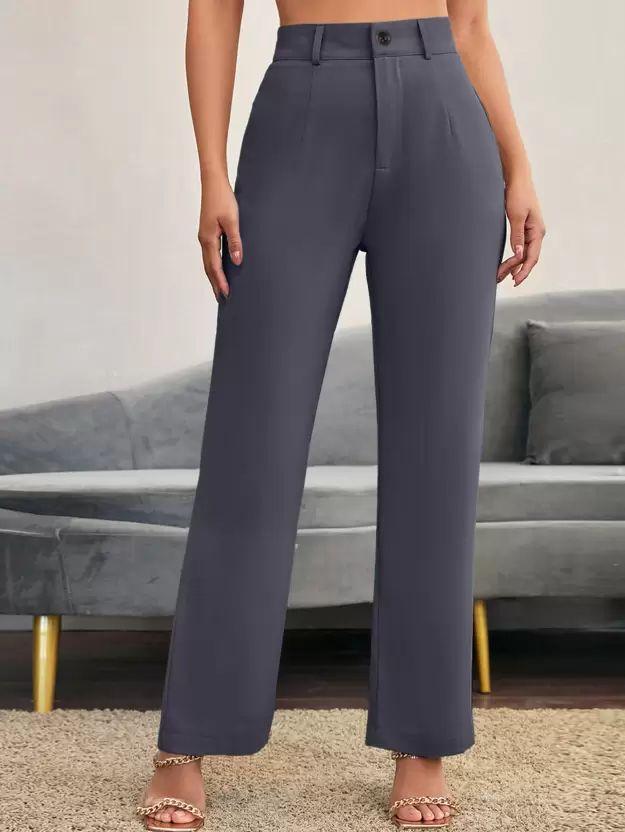 Elegant Grey & Black Lycra Solid Trousers Combo For Women