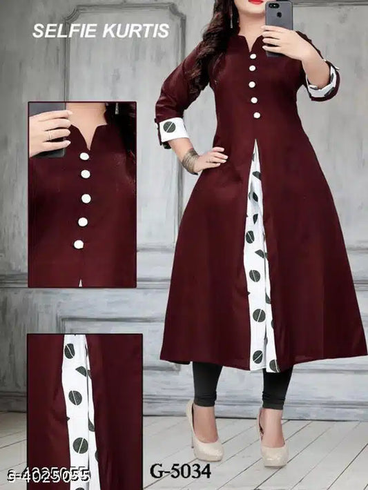 Khadi Cotton Solid Kurti for Women (Maroon, M)