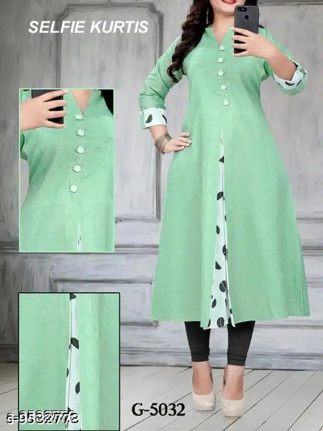 Khadi Cotton Solid Kurti for Women (Sea Green, M)