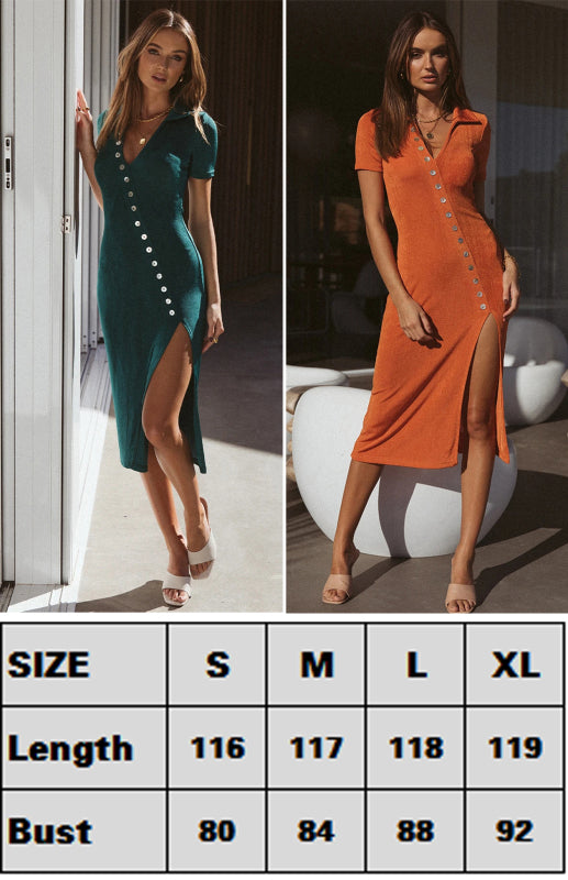 Chic Single Breasted Short Sleeve Dress | Slim Fit & Stylish  - Size chart 