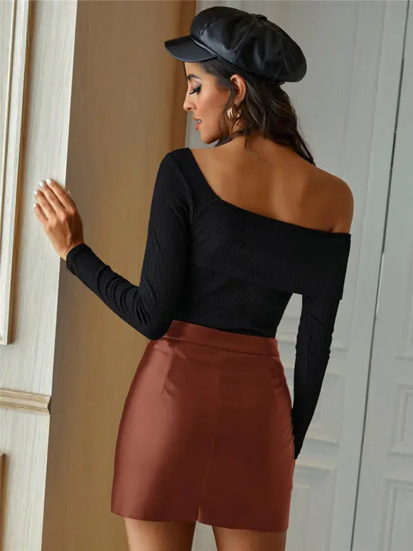 Casual High Waist Fashion Irregular PU Leather Skirt