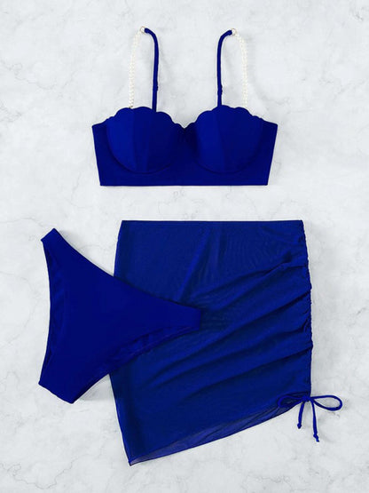 Women's solid color shell shape bikini three-piece sets KC Global