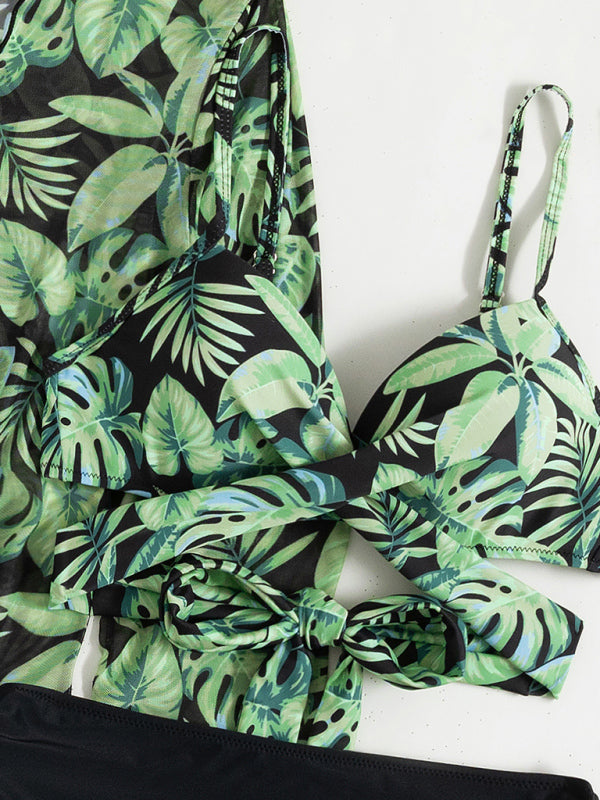 Women's tropical print bikini three-piece sets KC Global