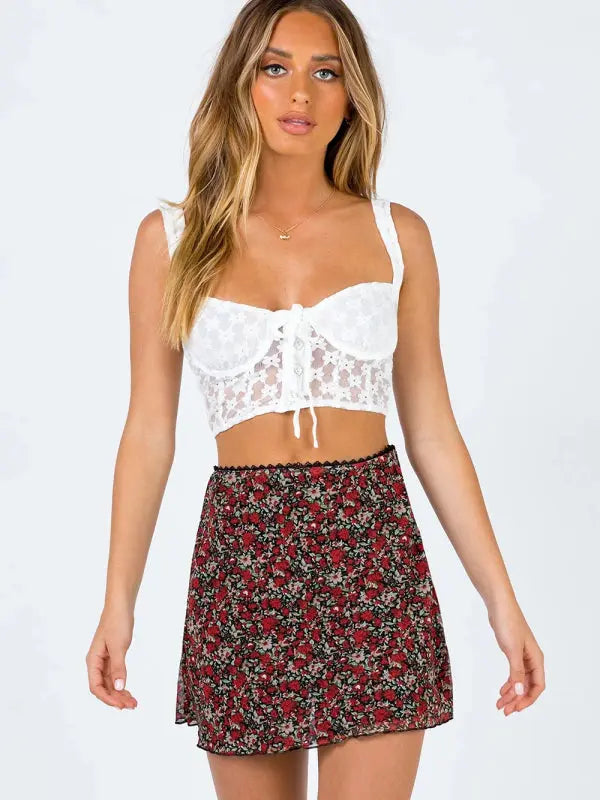 High Waist Printed Double Layer Slim wrap Hip Mesh Skirt