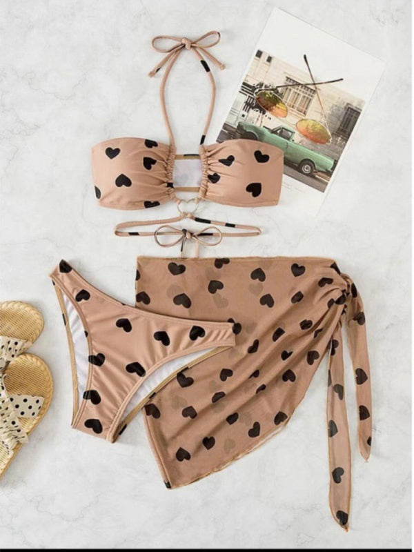 Women's love print two-piece bikini three-piece set KC Global