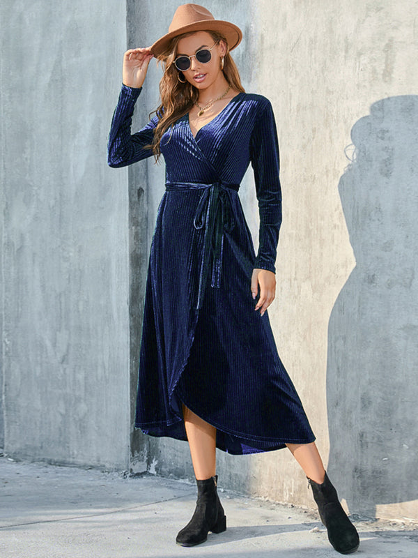 Slit strappy gold velvet mid-length dress KC Global