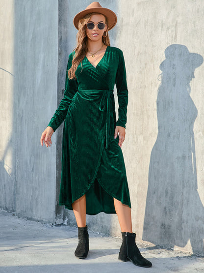 Slit strappy gold velvet mid-length dress KC Global