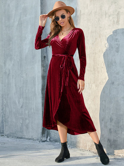 Slit strappy gold velvet mid-length dress KC Global