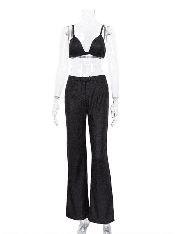 Chic Sequin Jacket with Camisole and High-Waisted Pants Set (Three Piece Set) KC Global