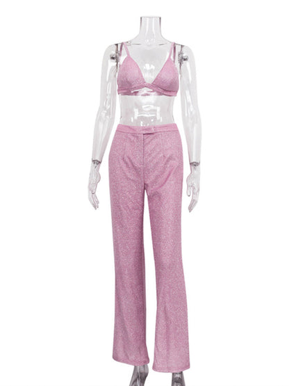 Chic Sequin Jacket with Camisole and High-Waisted Pants Set (Three Piece Set) KC Global