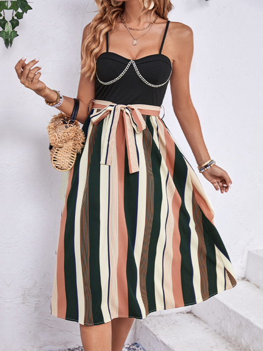 Women's striped patchwork suspender dress KC Global