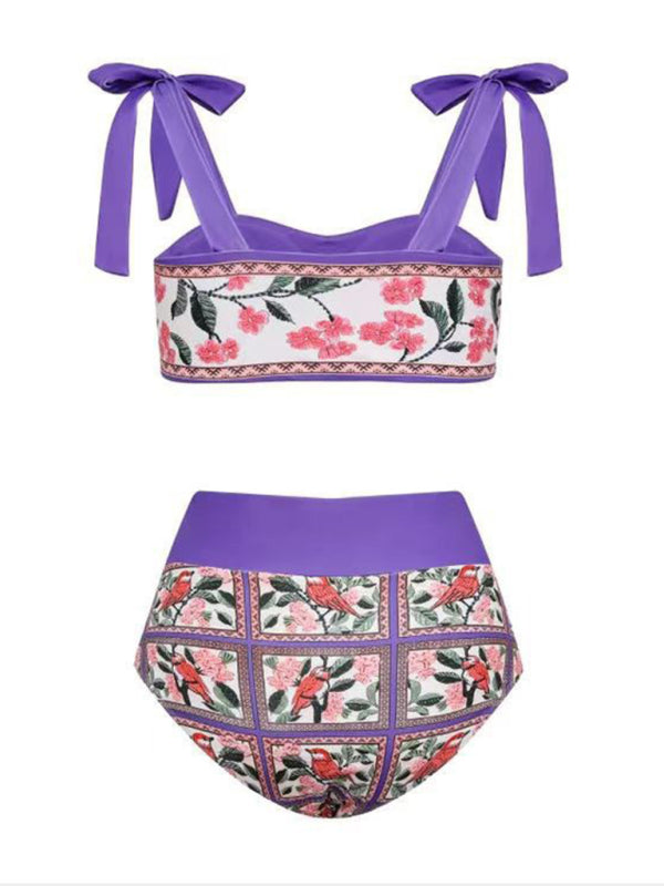 Women's new hip-hugging colorblock printed beach sun protection three-piece swimsuit KC Global