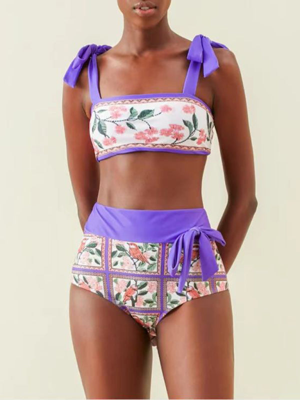 Women's new hip-hugging colorblock printed beach sun protection three-piece swimsuit KC Global