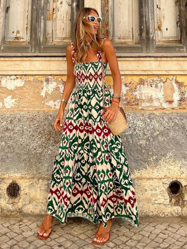 Vacation Vibes Printed Strap Big Swing Beach Dress KC Global