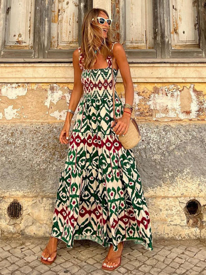 Vacation Vibes Printed Strap Big Swing Beach Dress KC Global