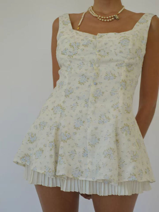 Floral Pleated Short Suspender Dress KC Global