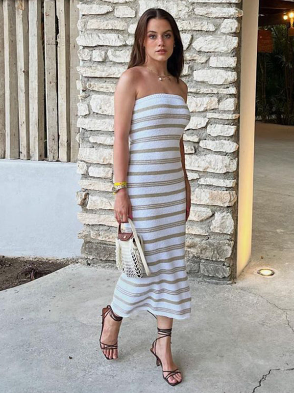 Striped Tube Beach Bohemian Casual Slimming Hip-Hugging Dress KC Global