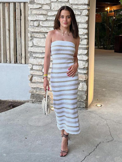 Striped Tube Beach Bohemian Casual Slimming Hip-Hugging Dress KC Global