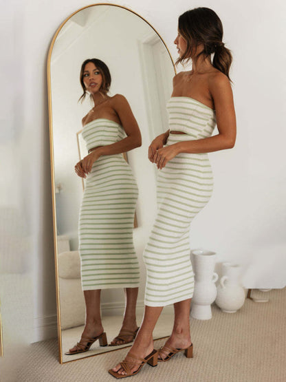 Women's one-shoulder striped knitted slim fit hip-hugging dress KC Global