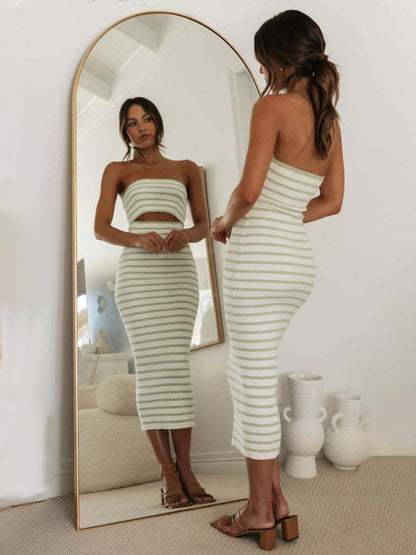 Women's one-shoulder striped knitted slim fit hip-hugging dress KC Global