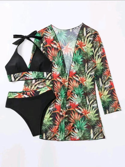 New sexy bikini push-up split printed mesh three-piece set KC Global