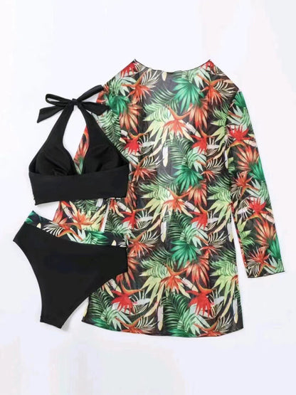 New sexy bikini push-up split printed mesh three-piece set KC Global