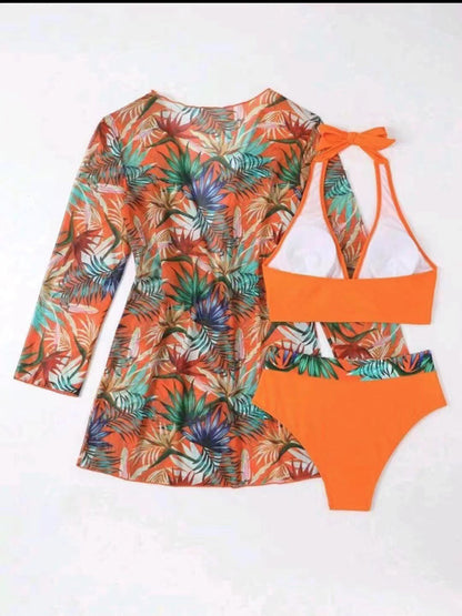 New sexy bikini push-up split printed mesh three-piece set KC Global