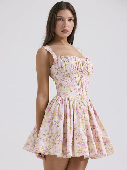 New sexy and elegant floral print suspender waist dress KC Global