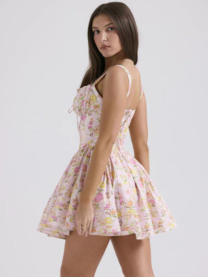 New sexy and elegant floral print suspender waist dress KC Global