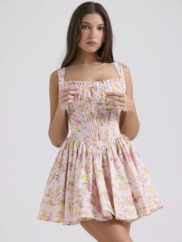 New sexy and elegant floral print suspender waist dress KC Global