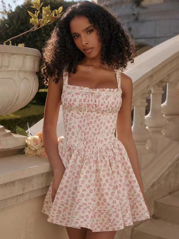 New sexy and elegant floral print suspender waist dress KC Global