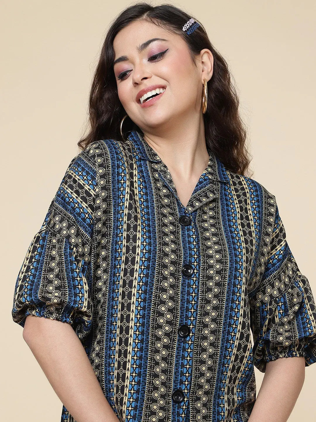 Blue Colour Printed Casual Wear Rayon Shirt For Women Desi Soul