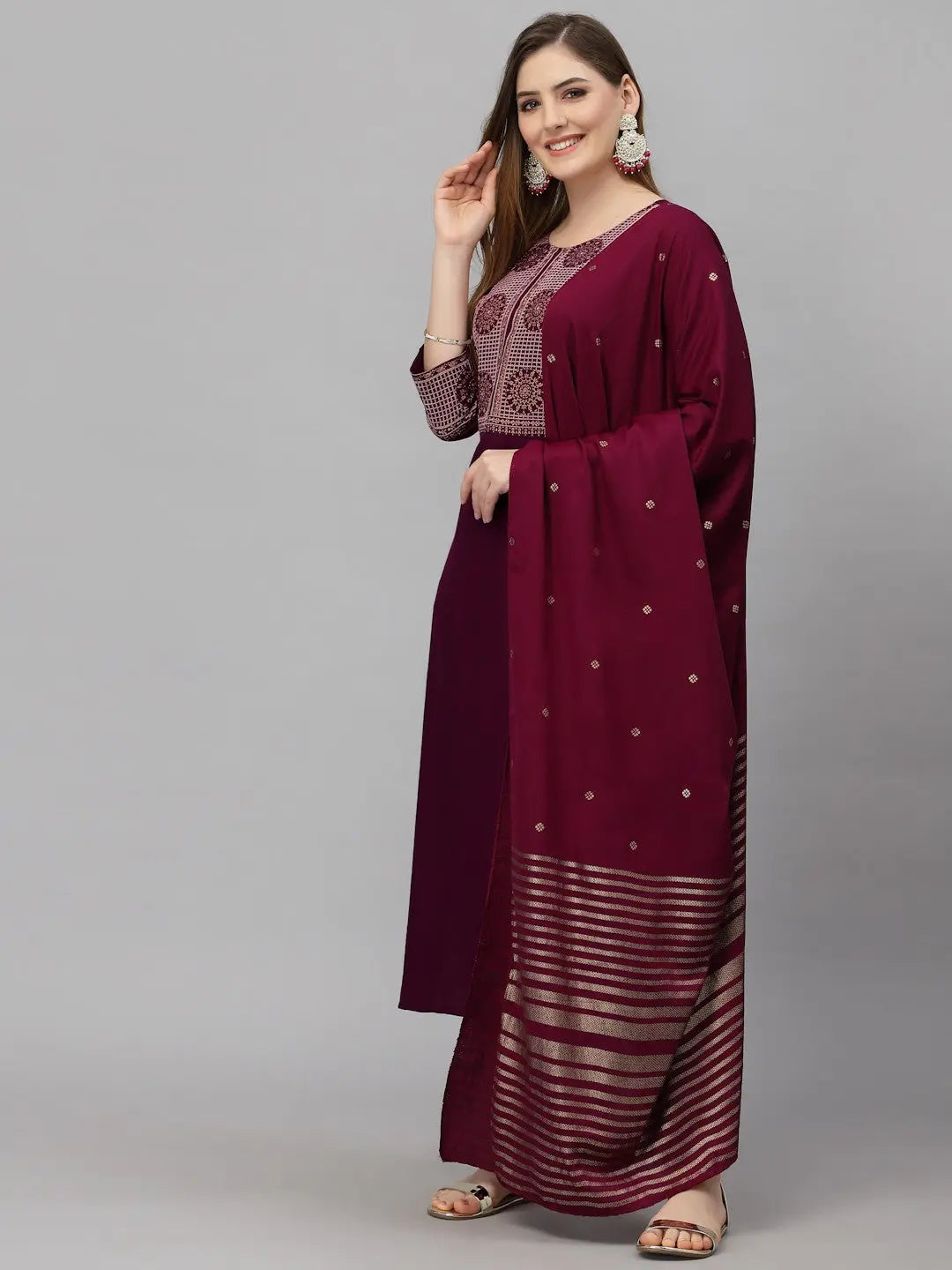 Maroon Fancy Kurti With Bottom & Dupatta set Desi Soul