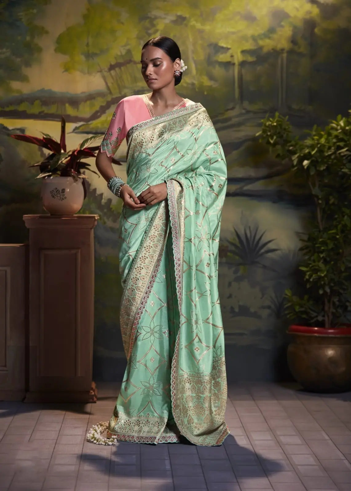 Sea Green Silk Weaving Designer Saree Desi Soul