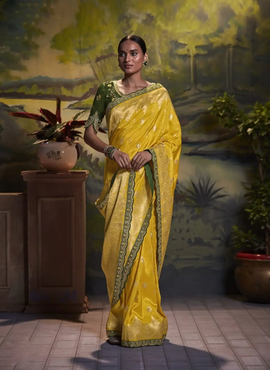 Dark Yellow Silk Weaving Designer Saree Desi Soul