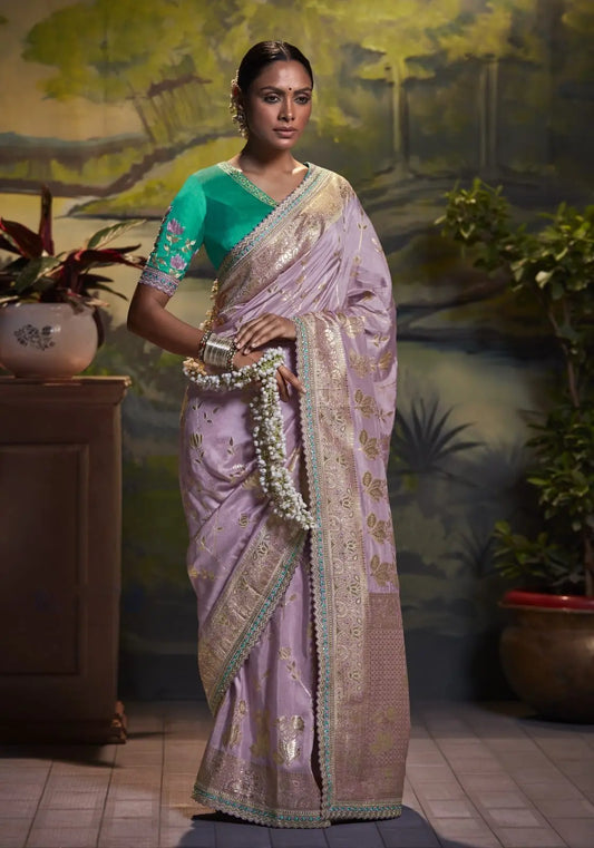 Lavender Silk Weaving Designer Saree Desi Soul