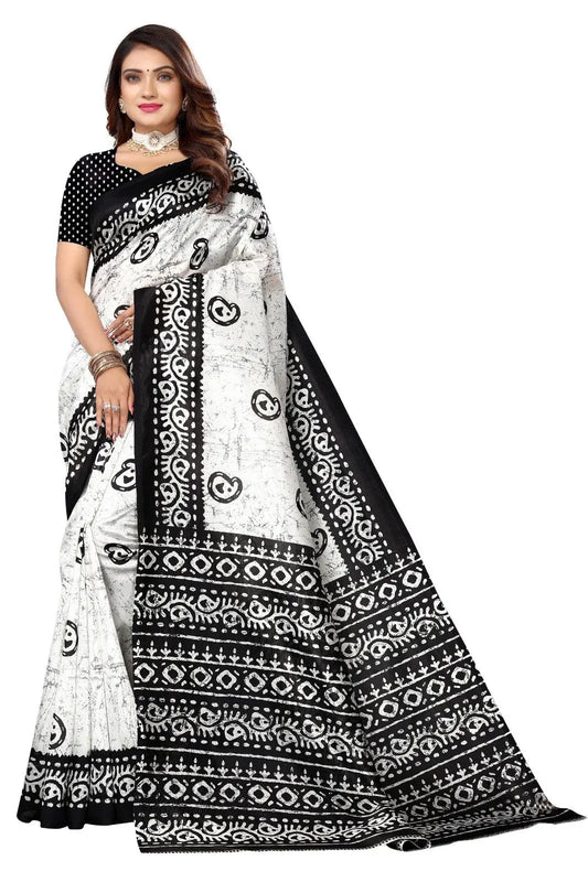 Batik Printed Art Silk Regular Wear Saree Collection Desi Soul