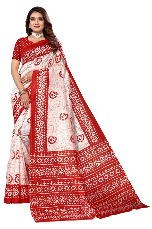 Batik Printed Art Silk Regular Wear Saree Collection Desi Soul