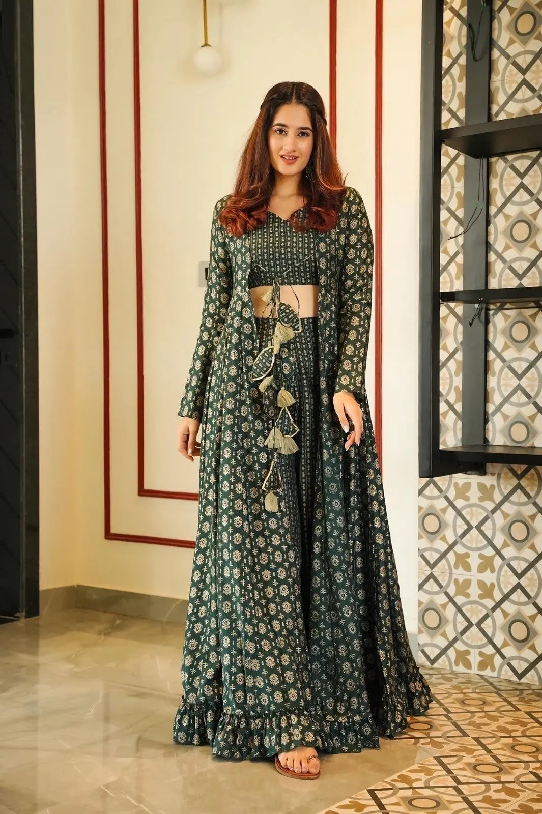 Green Wedding Style Indo Western For Women - Let Us Vogue