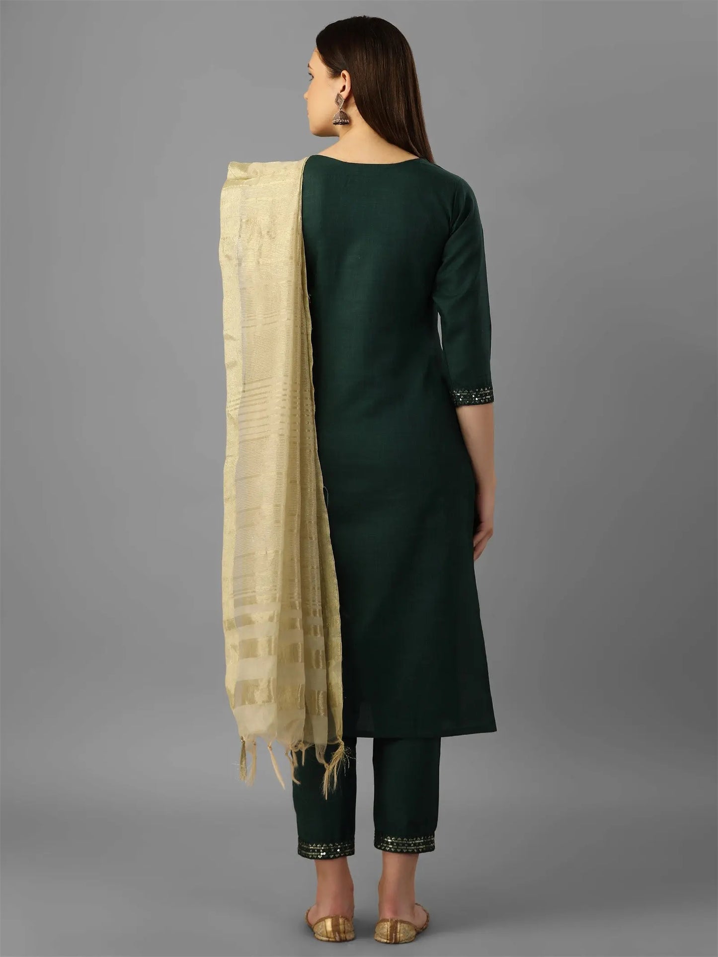 Green Colour Cotton Kurta Pant With Dupatta Set Desi Soul