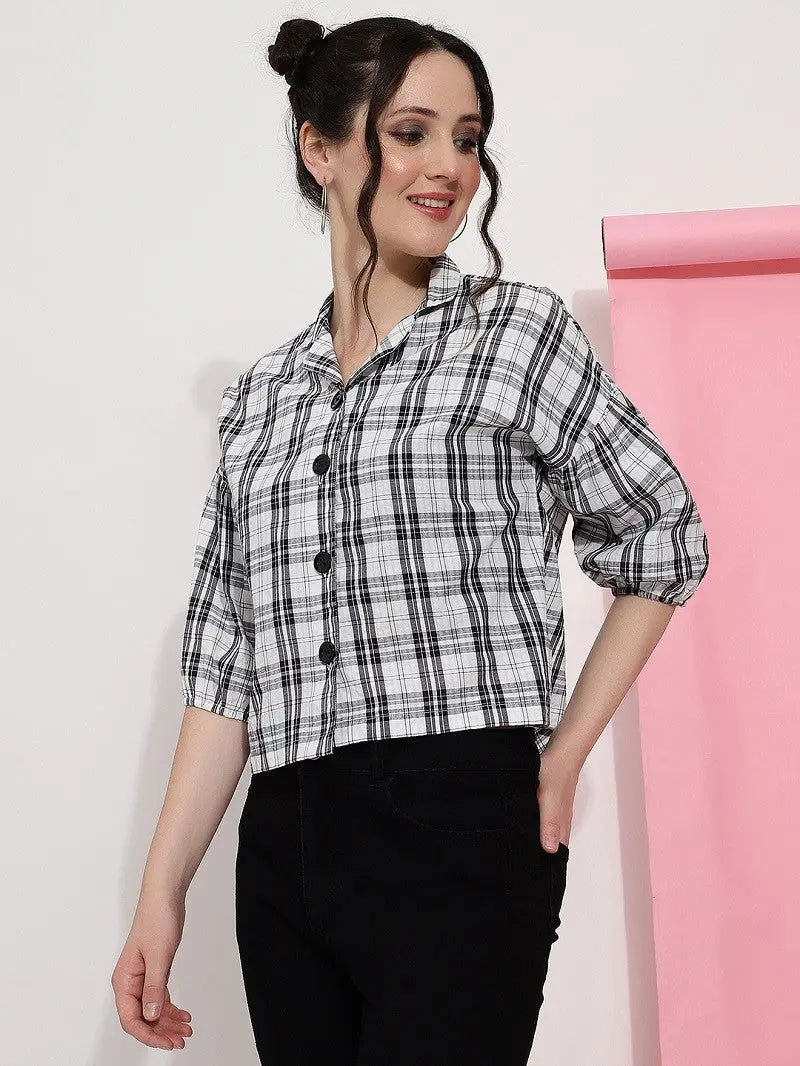 Black And White Checks Casual Wear Women Shirt Desi Soul