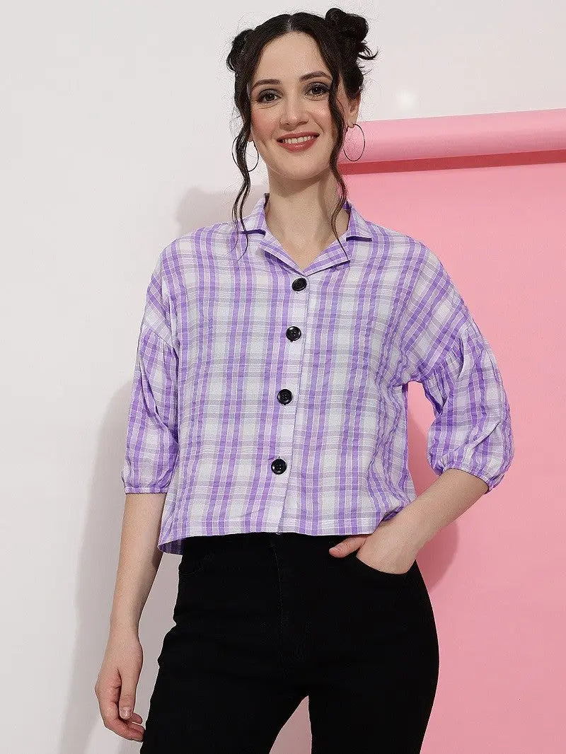 Lavender Purple Checks Casual Wear Women Shirt Desi Soul