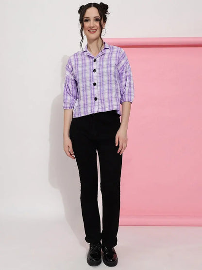 Lavender Purple Checks Casual Wear Women Shirt Desi Soul